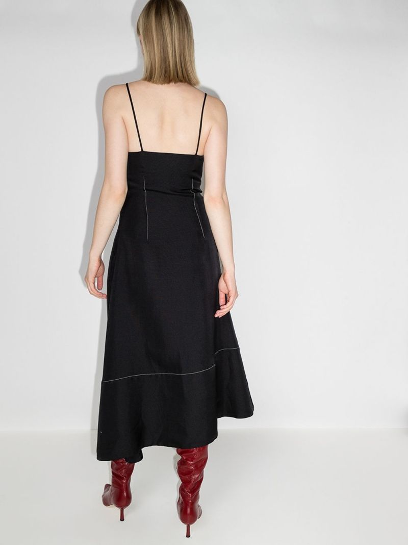 Contrast-stitching V-neck Midi Dress