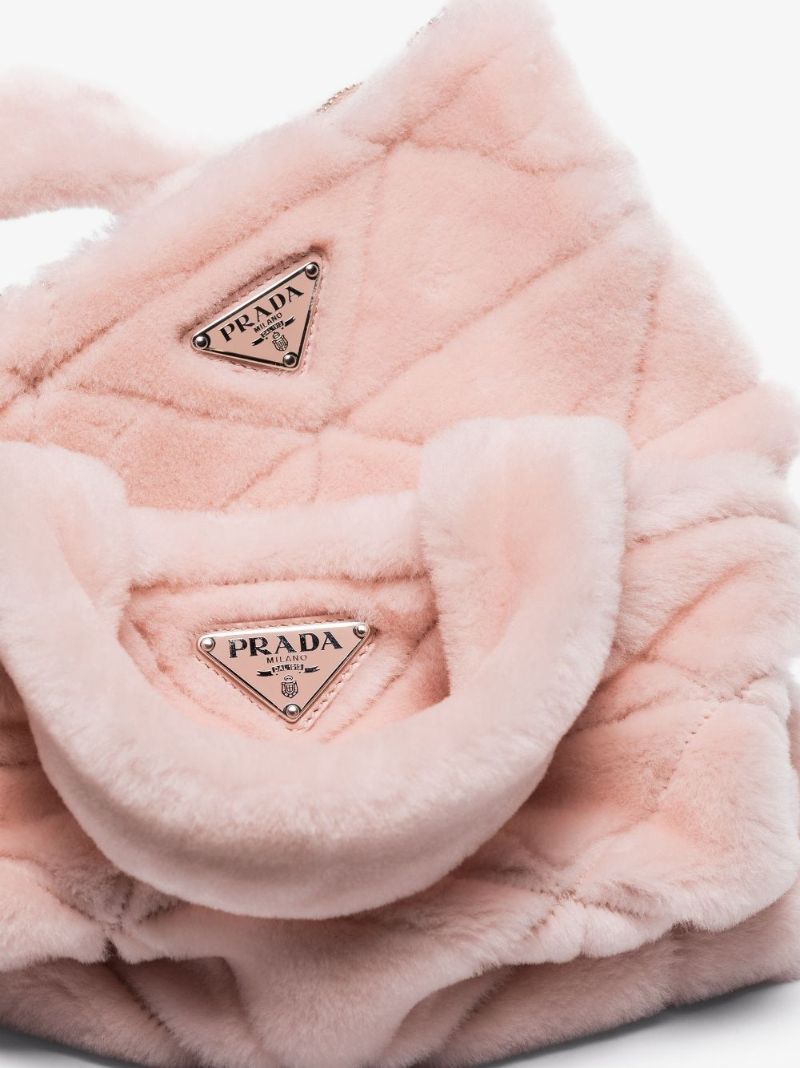 Pink Shearling Logo Shoulder Bag