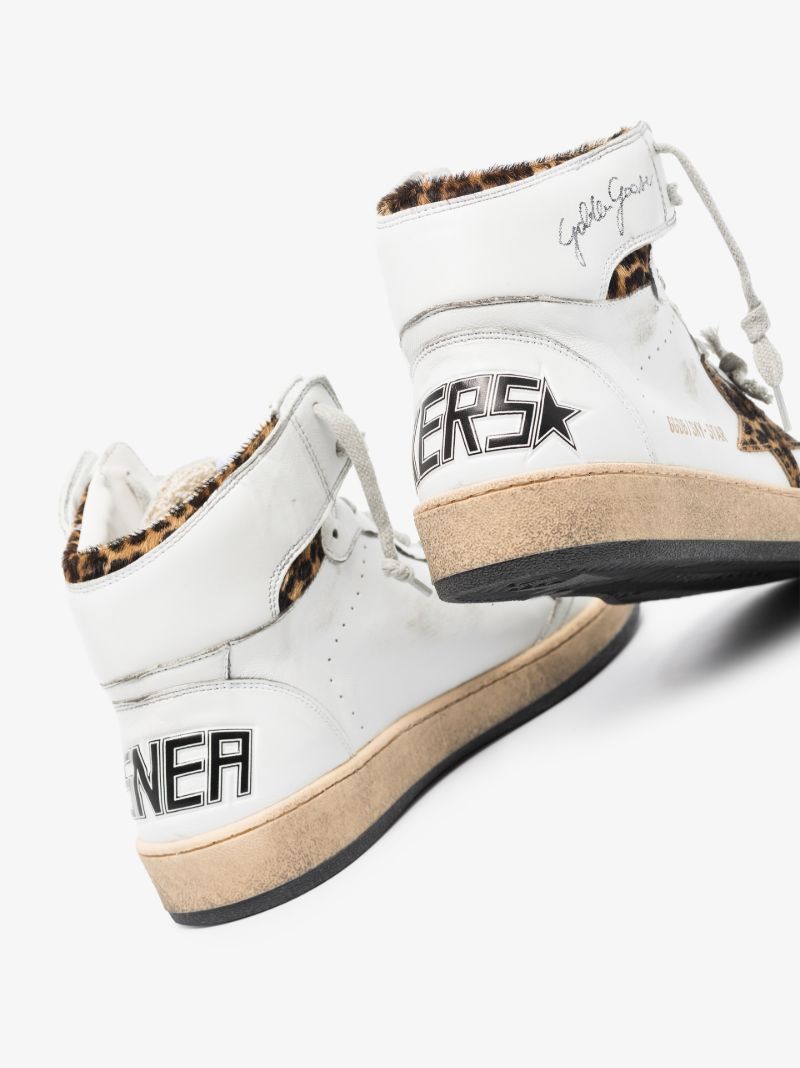 White and Brown Sky-star Leather Sneakers