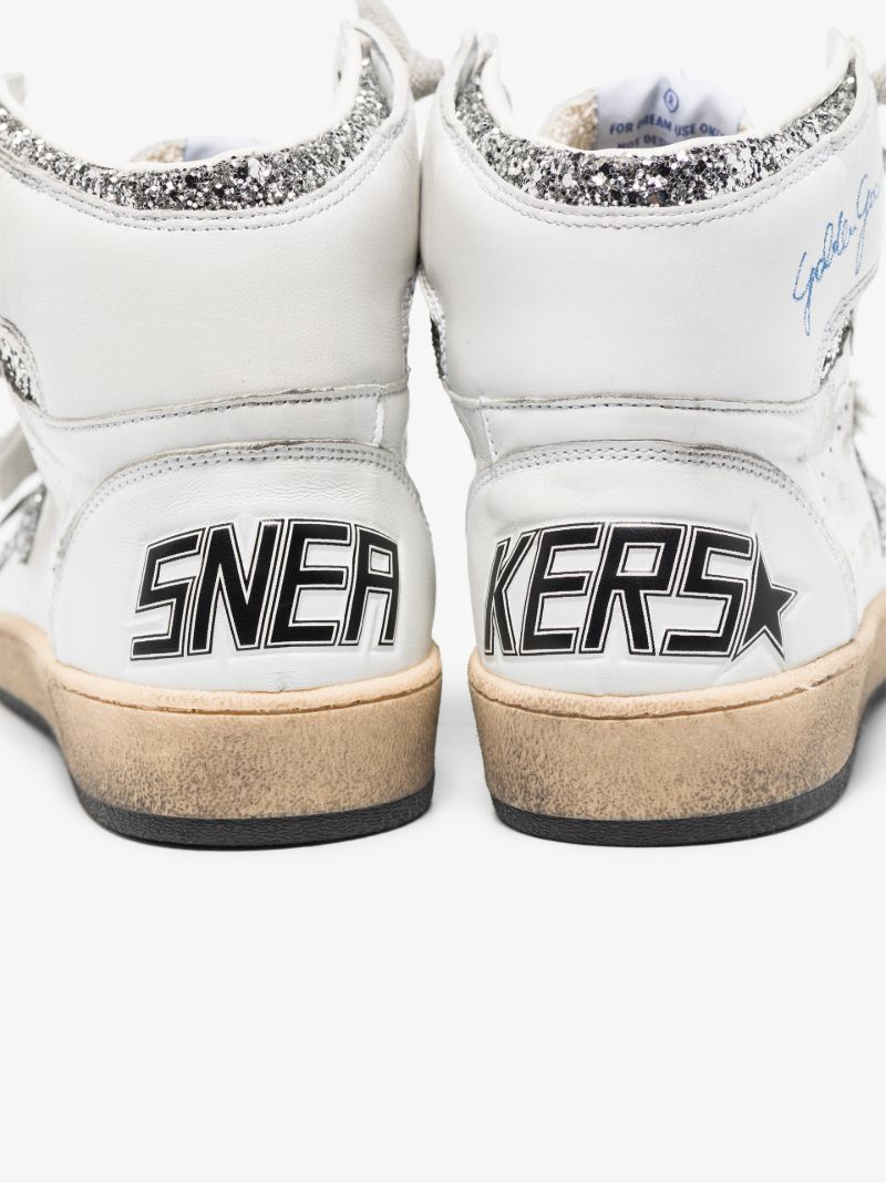 White and Silver Sky-star Leather Sneakers