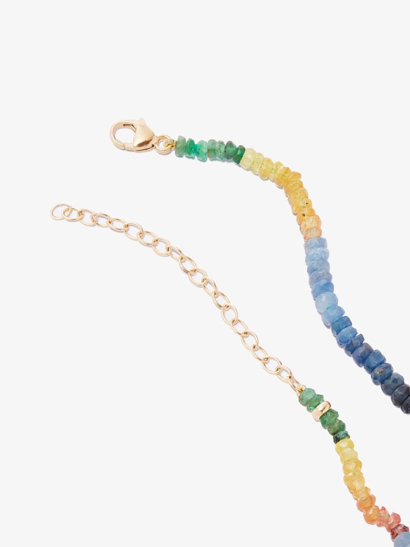 14k Yellow Gold Dark Rainbow Beaded Quartz Necklace