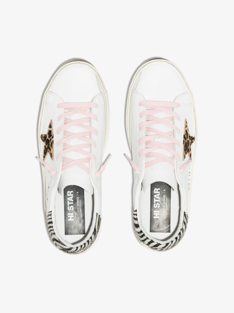 White Hi Star Animal Motif Leather Flatform Sneakers