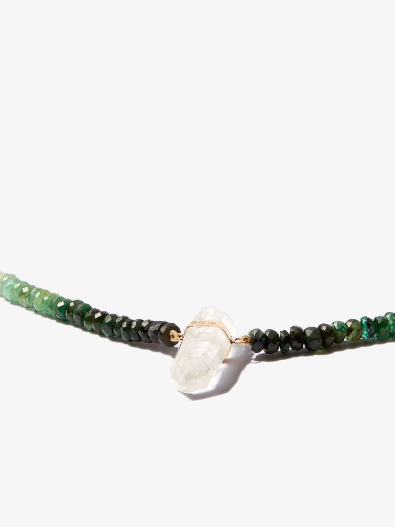 14k Yellow Gold Crystal Quartz Beaded Emerald Necklace