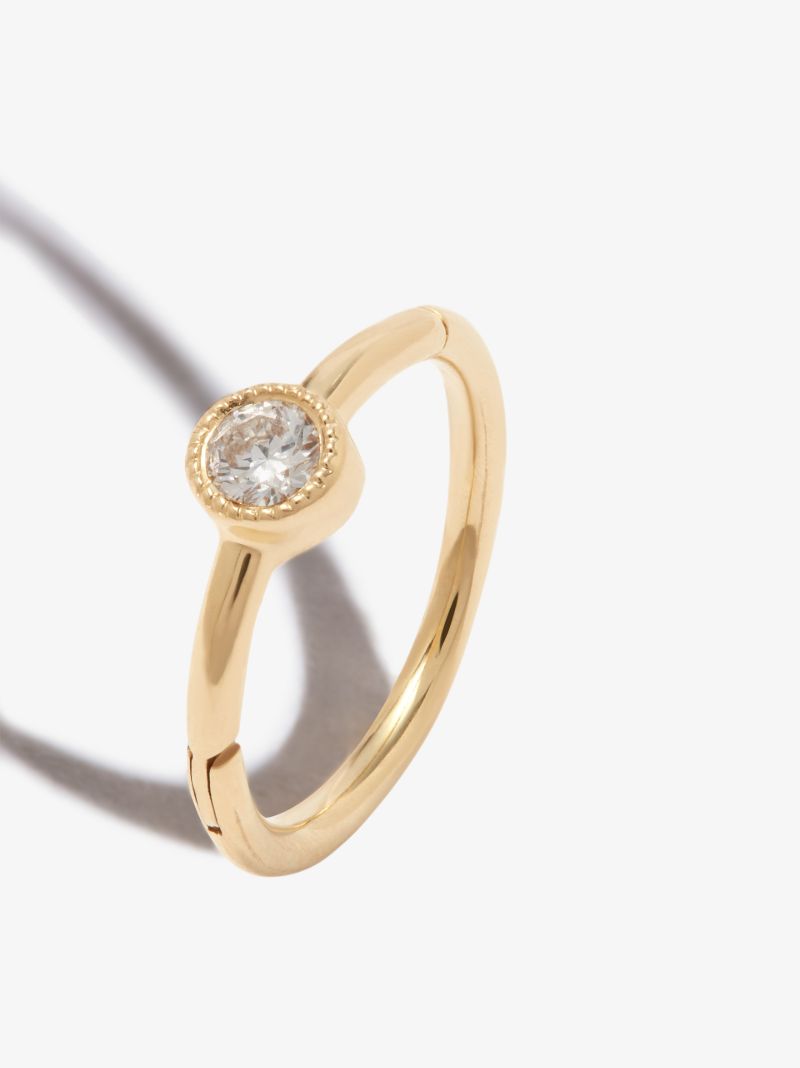 18k Yellow Gold Scalloped Diamond Hoop Earring