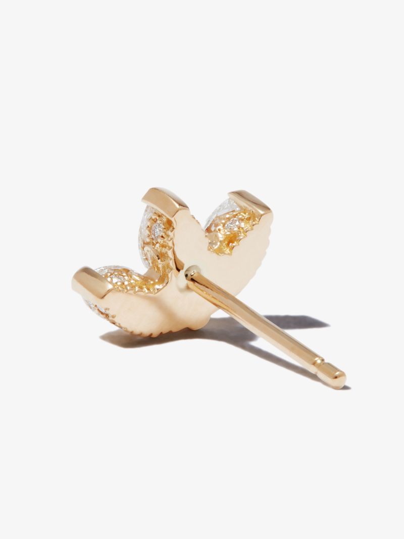 18k Yellow Gold Lotus Diamond Single Stud Earring