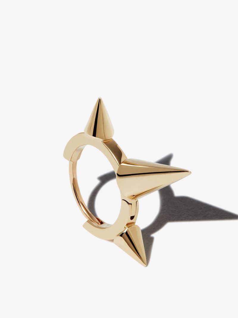 14k Yellow Gold Triple Spike Hoop Earring