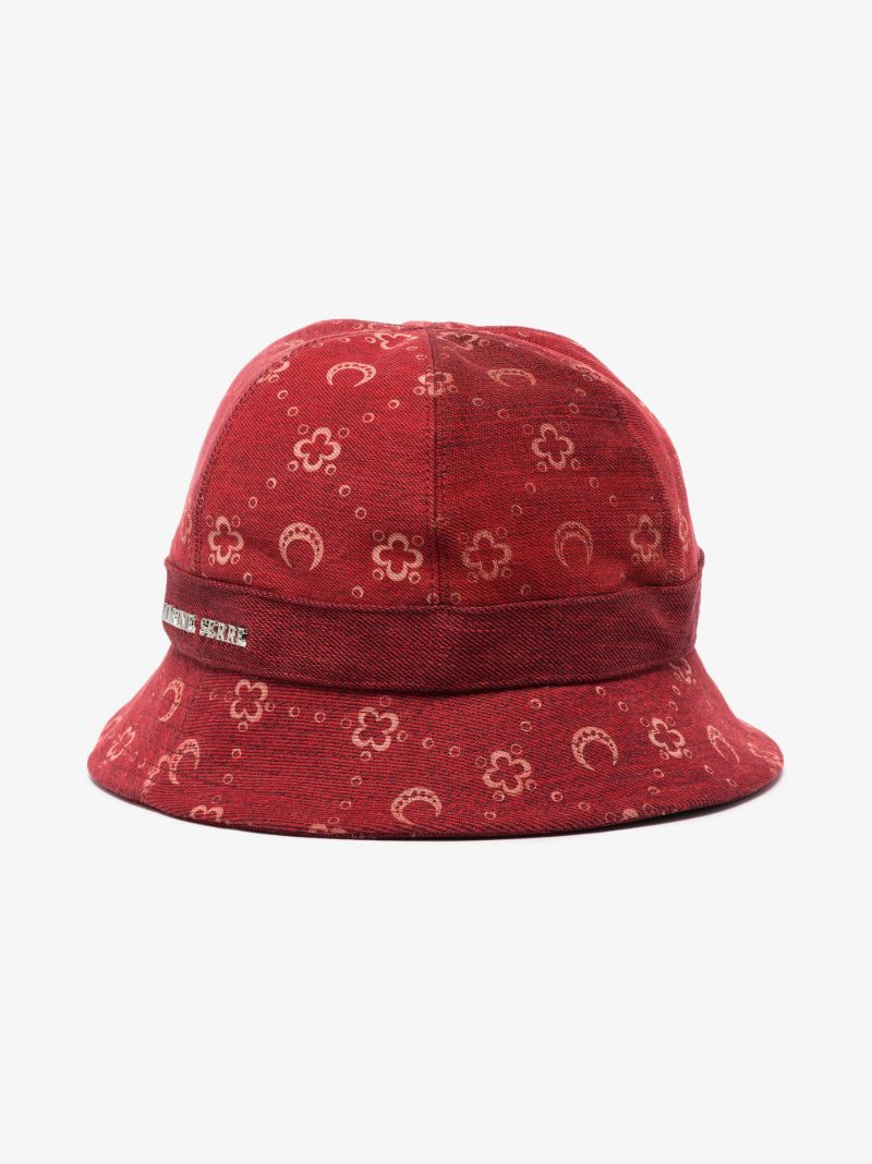 Red Moon Print Denim Bucket Hat