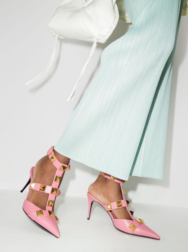 Pink Roman Stud 80 Leather Pumps