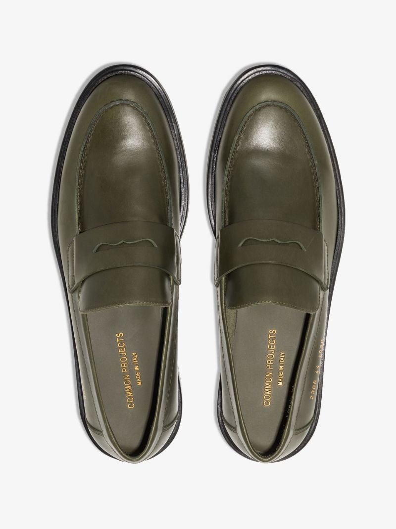 Green Leather Penny Loafers