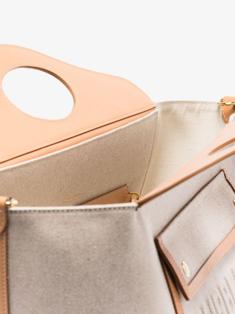 Neutral Medium Canvas and Leather Tote Bag