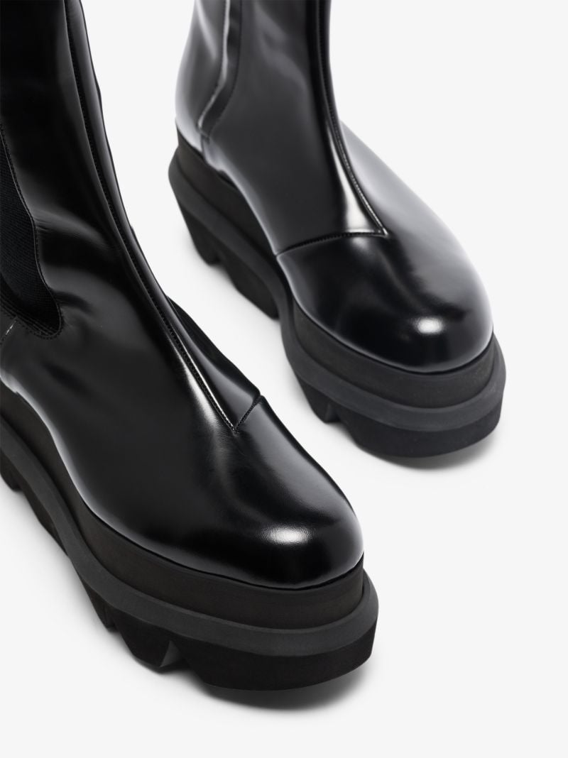 Black 85 Flatform Leather Knee-high Boots