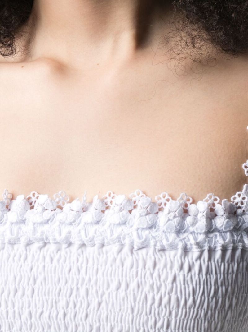 White Judy Shirred Cotton Crop Top