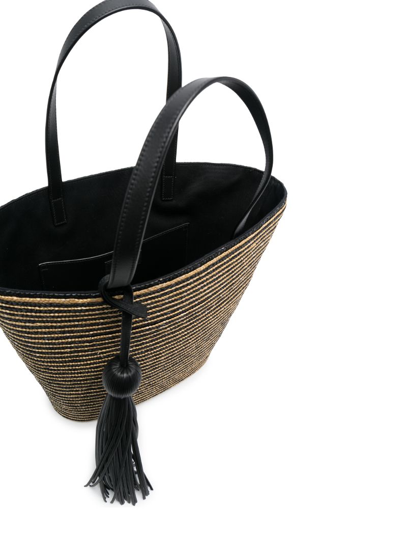 Neutral Panier Striped Raffia Tote Bag
