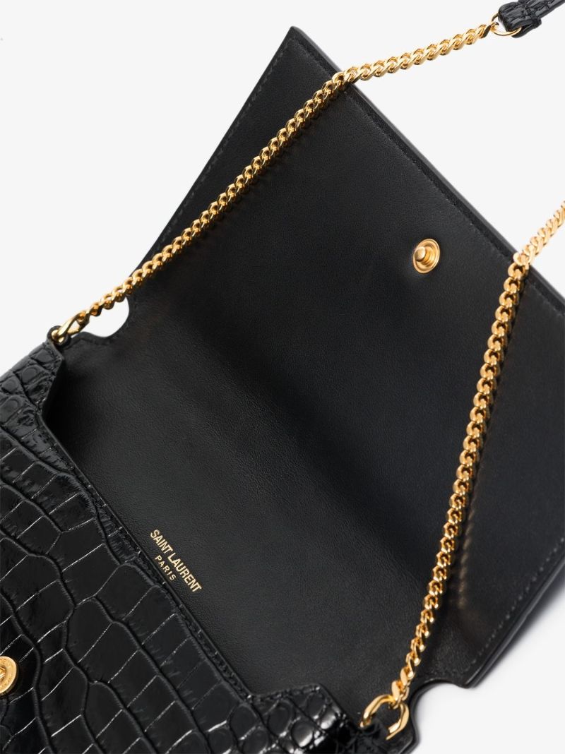 Black Mock Croc Leather Phone Holder on Chain