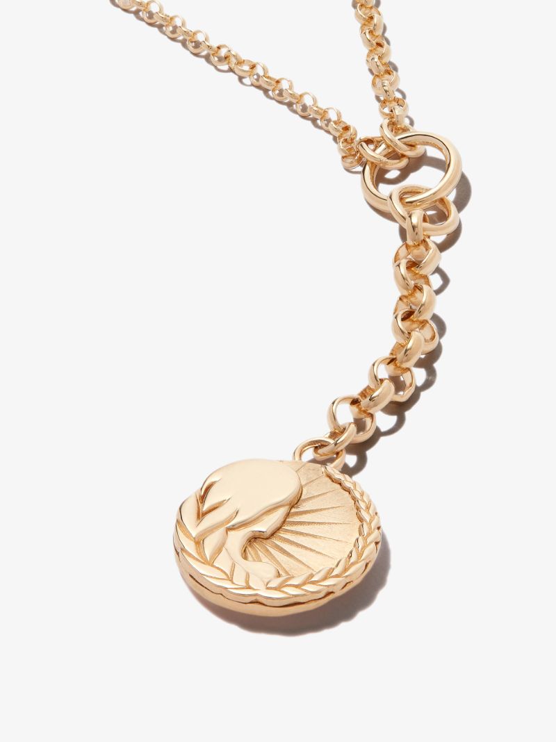 18k Yellow Gold Virgo Baby Medallion Belcher Chain Necklace