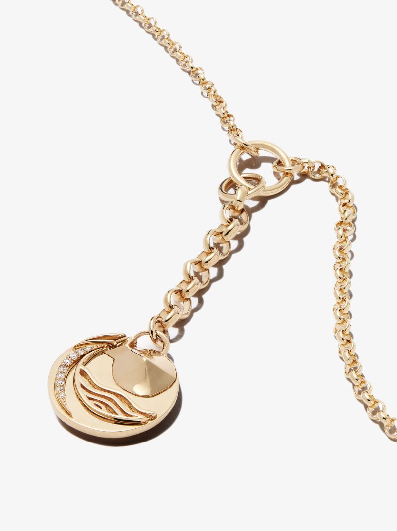 18k Yellow Gold Aquarius Baby Medallion Diamond Necklace