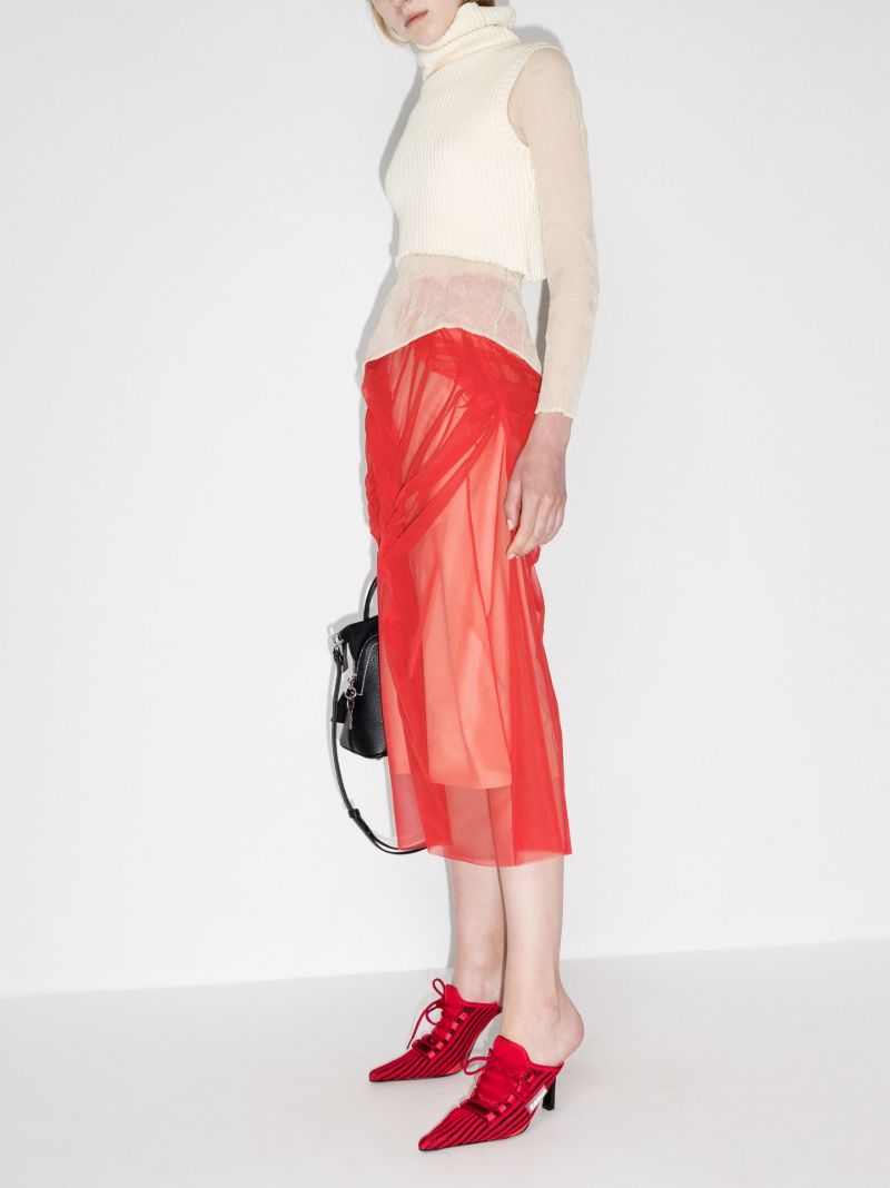 Tulle-overlay Asymmetric Skirt