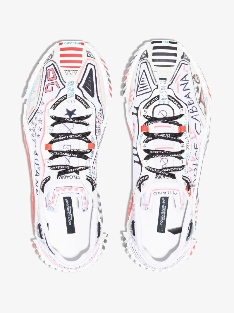 White Ns1 Graffiti Leather Sneakers