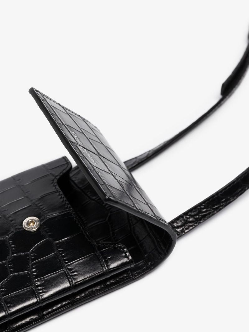 Black Mock Croc Leather Phone Pouch