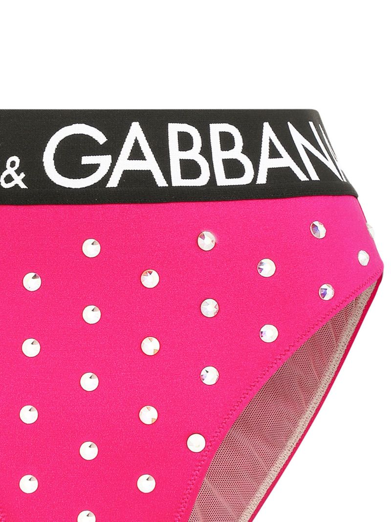 Pink Crystal Embellished High-waisted Briefs