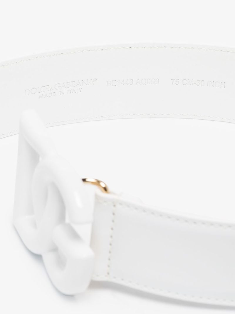 White Dg Logo Leather Belt
