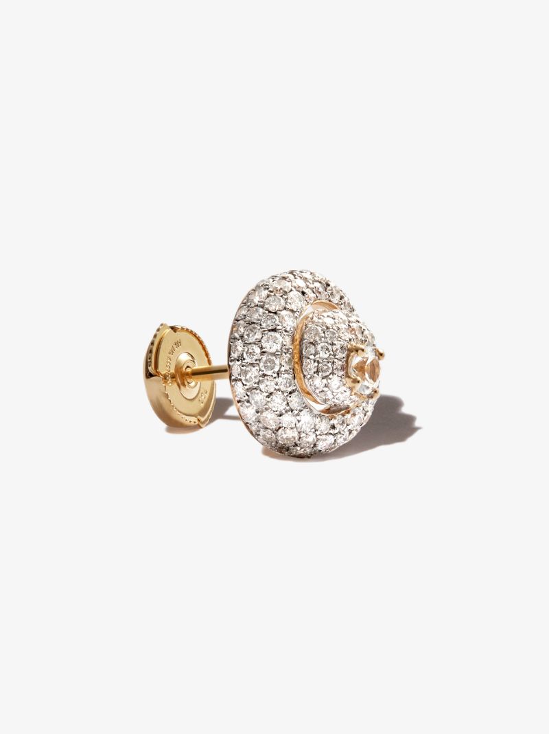 18k Yellow Gold Coquillage Diamond and Sapphire Stud Earrings