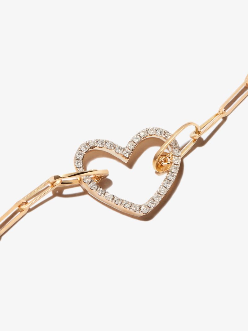 18k Yellow Gold Diamond Heart Chain Bracelet