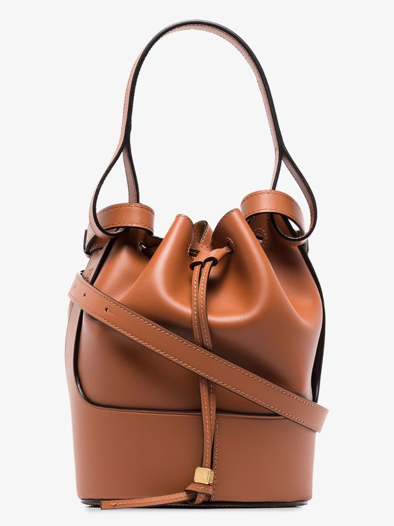 Brown Balloon Small Leather Bucket Bag