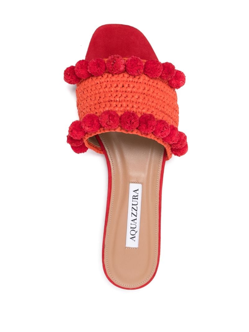 Red Woven Pom-pom Raffia Slides
