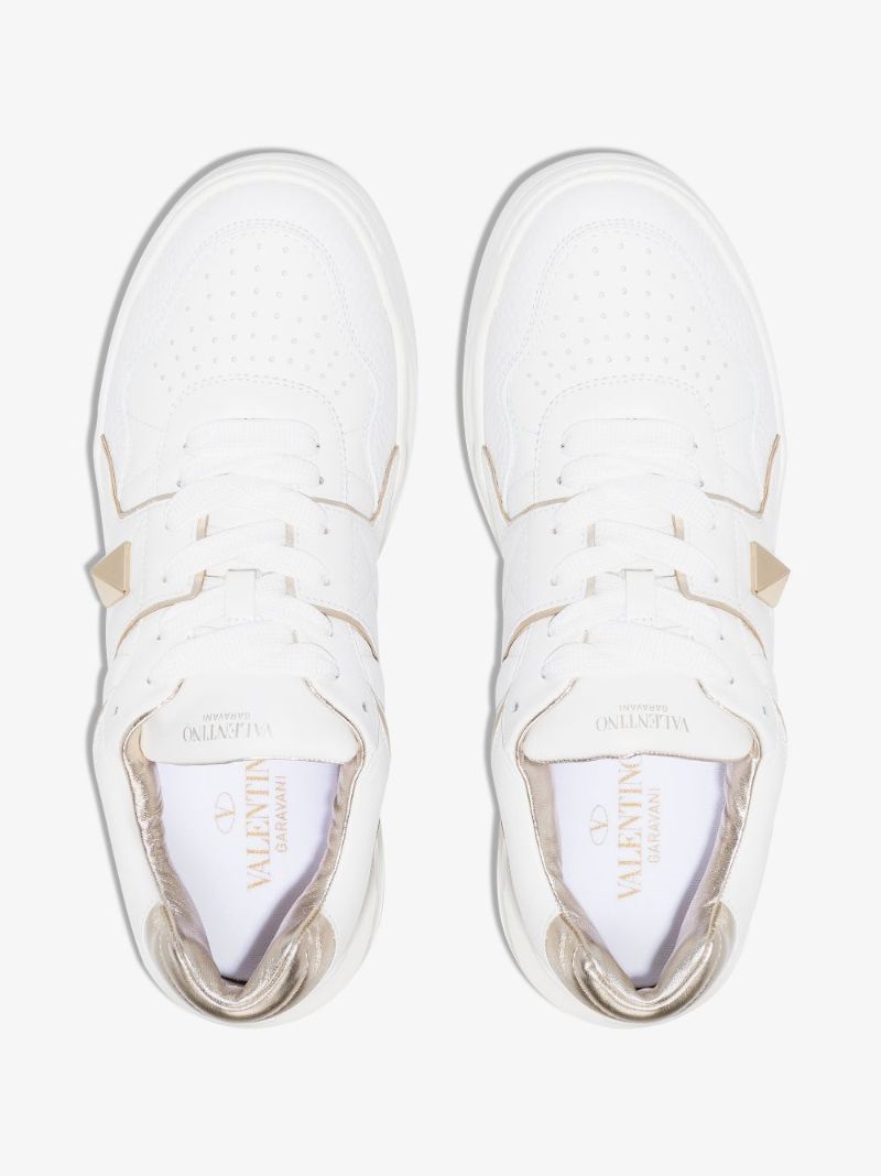 White One Stud Low Top Leather Sneakers
