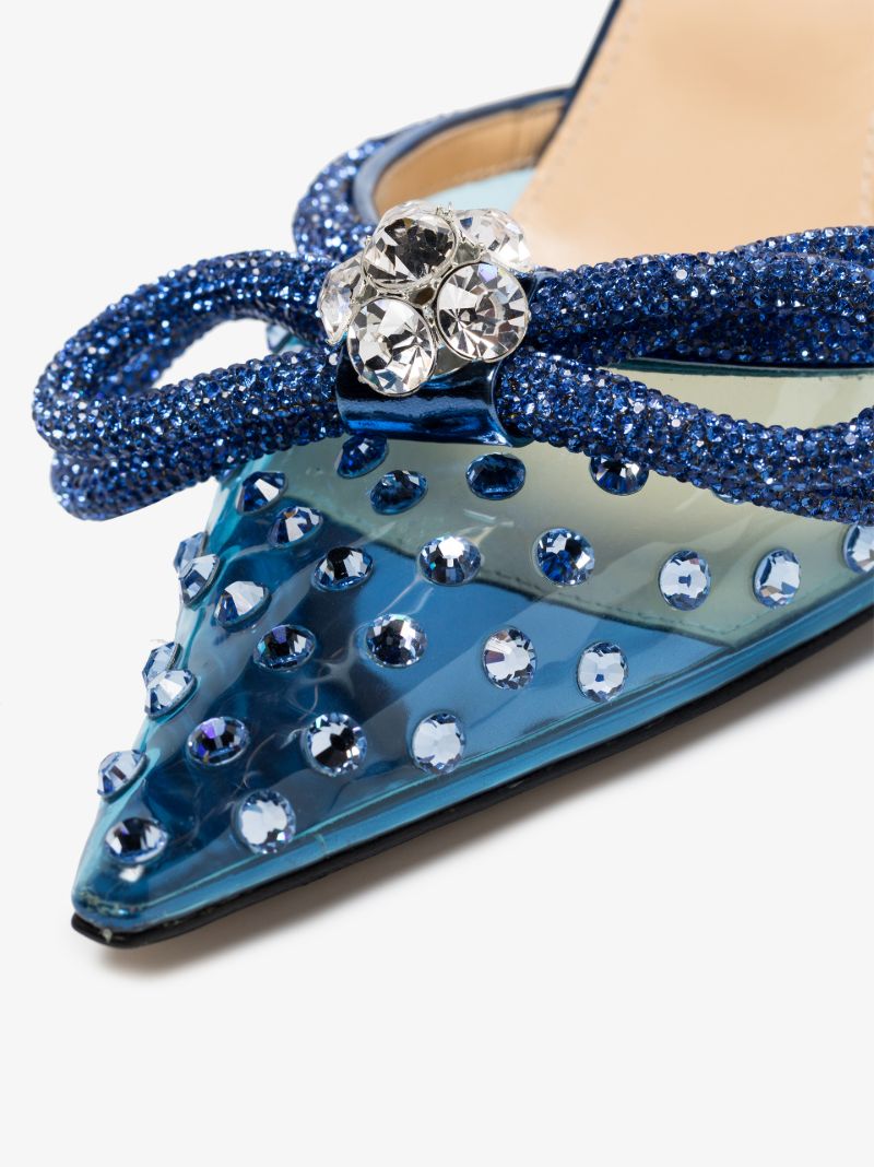 Blue Double Bow 100 Crystal Pvc Mules