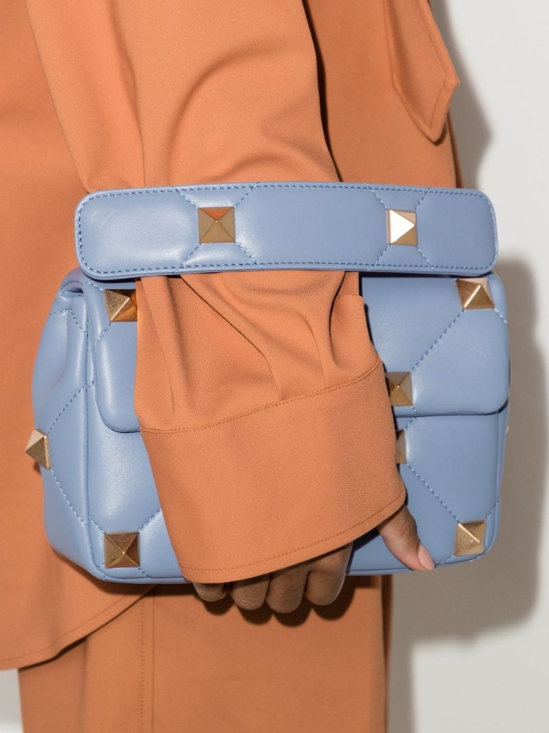 Blue Roman Stud Medium Leather Shoulder Bag