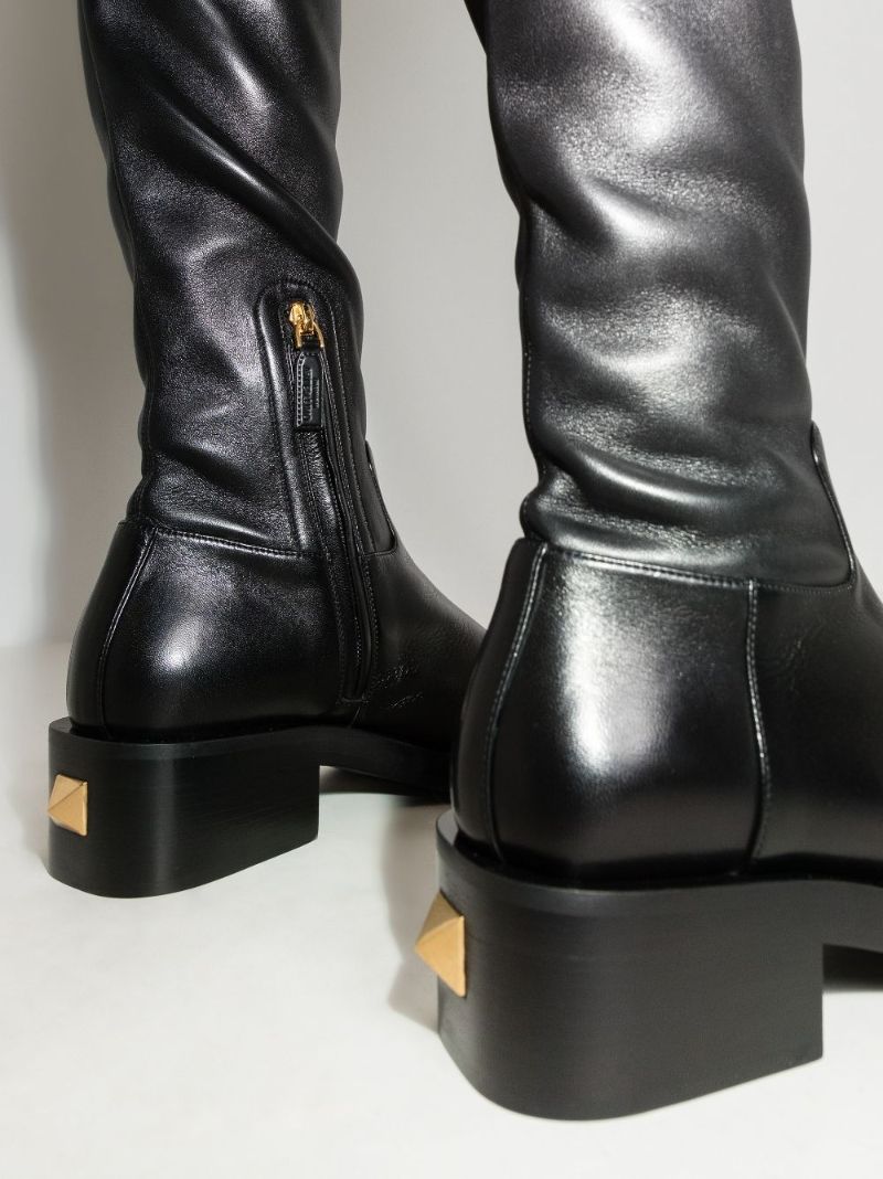Black Roman Stud Over-the-knee Leather Boots