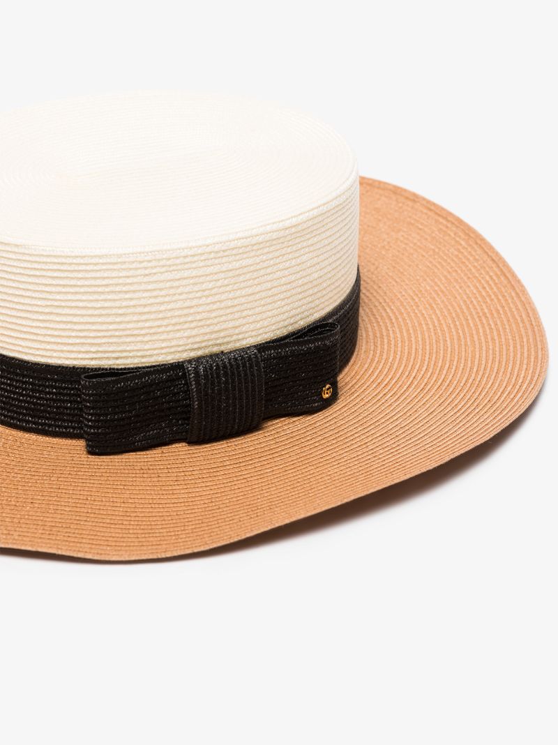 White Colour Block Boater Hat