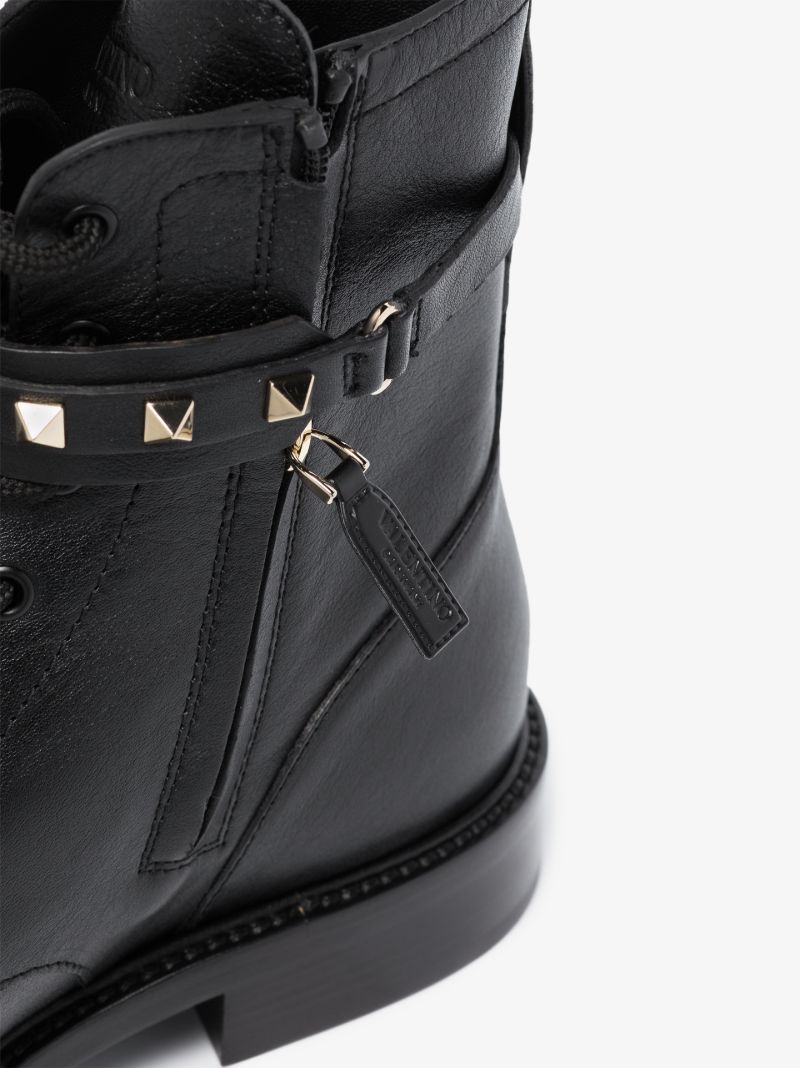 Black Rockstud Leather Ankle Boots