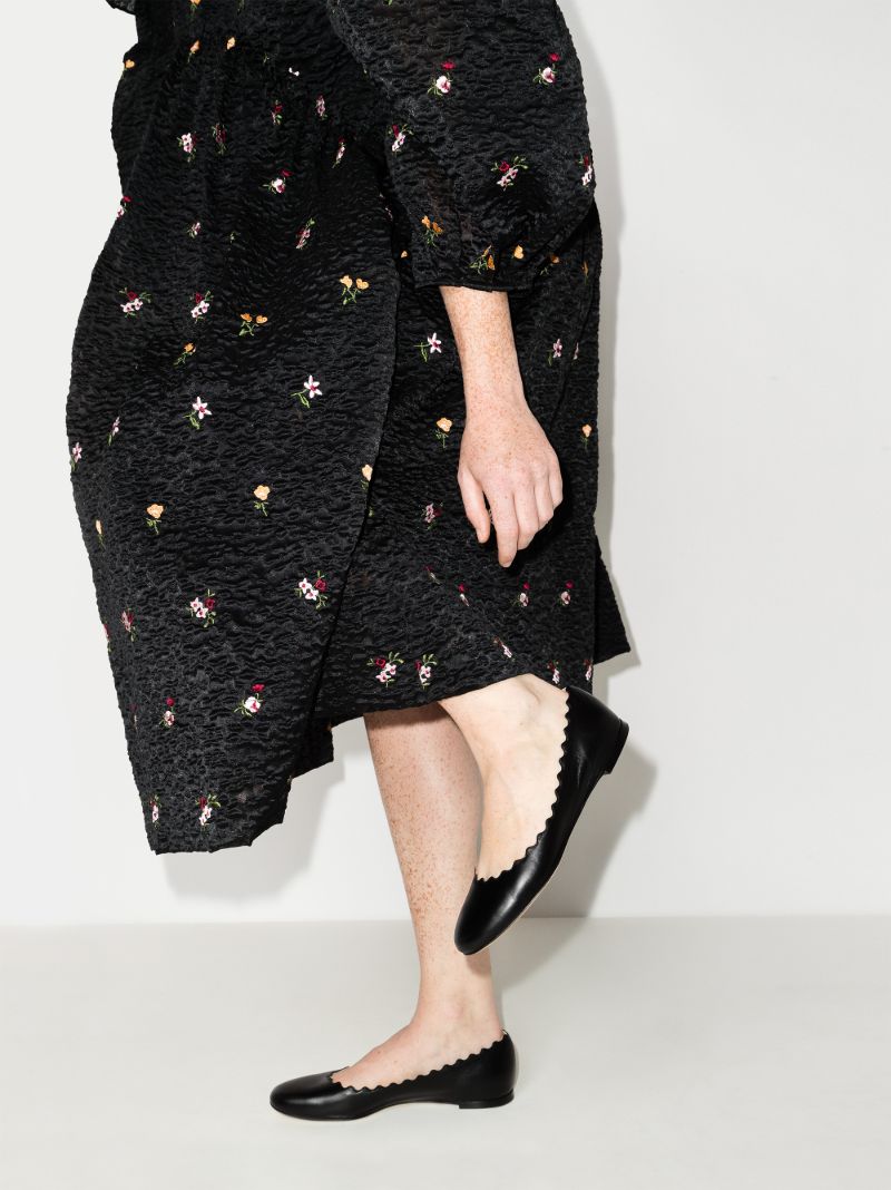 Black Lauren Scalloped Leather Pumps