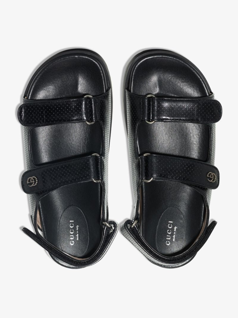 Black Double G Leather Sandals