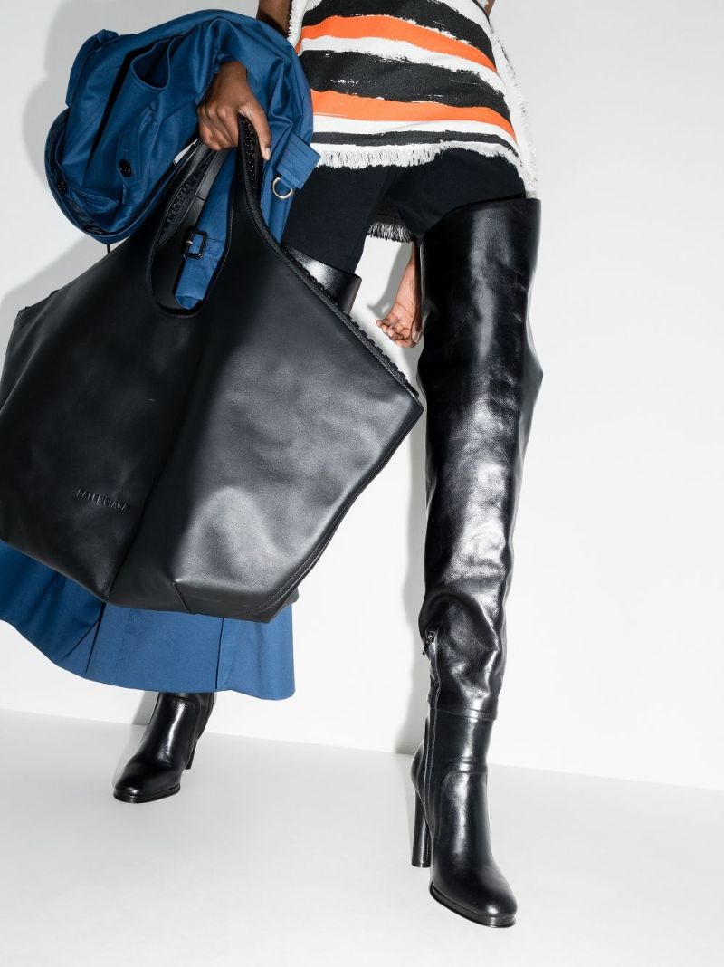 Black 110 Cutout Thigh-high Leather Boots