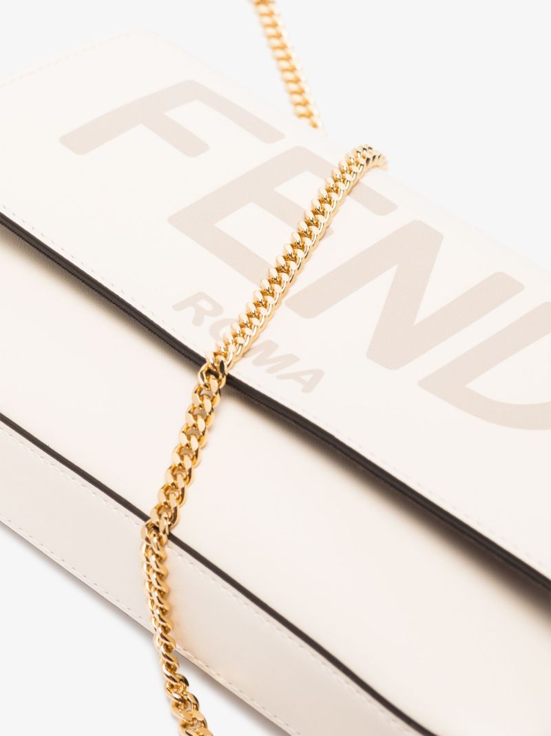 White Logo Leather Wallet on Chain