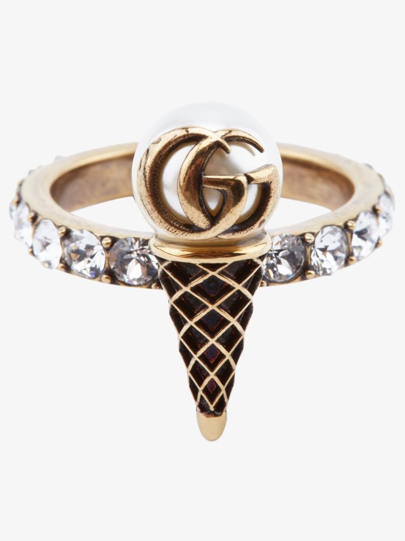 Gold Tone Ice Cream Pearl Logo Ring