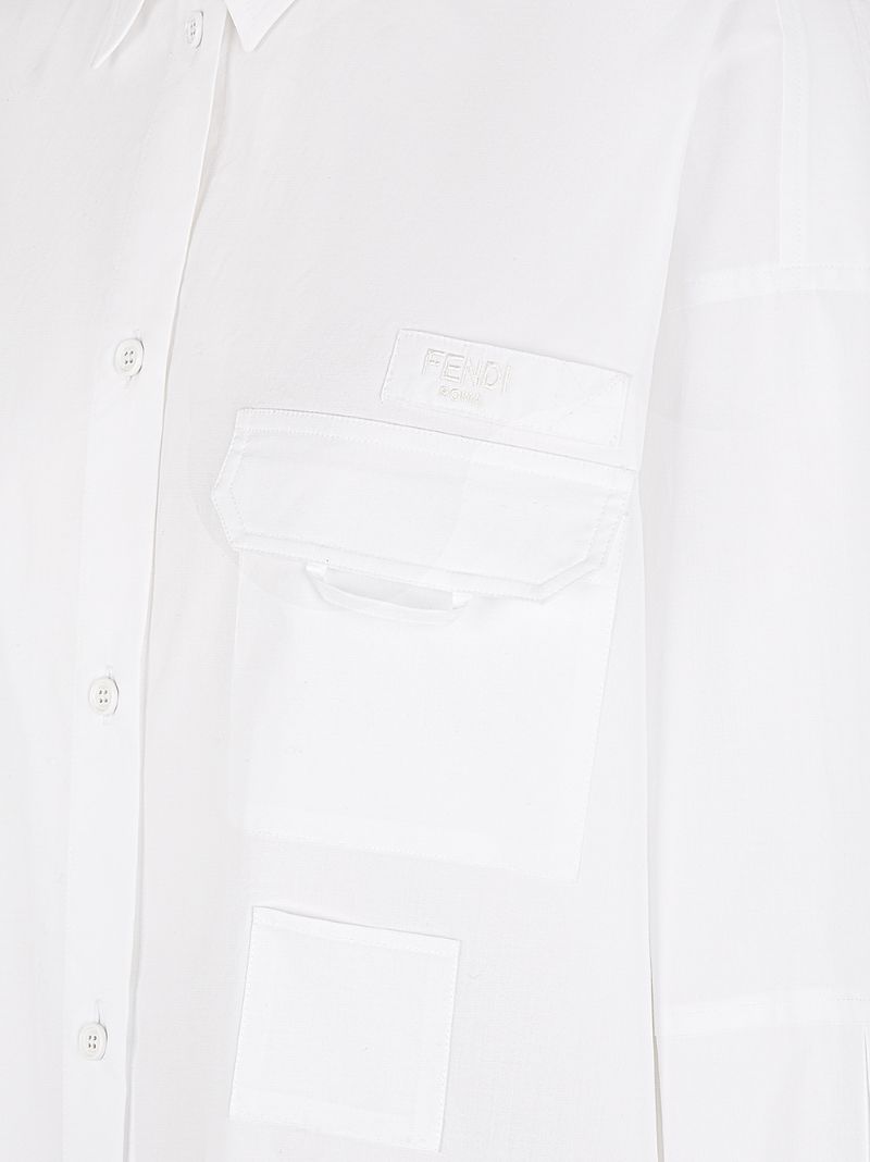 White Logo Patch Cotton Shirt