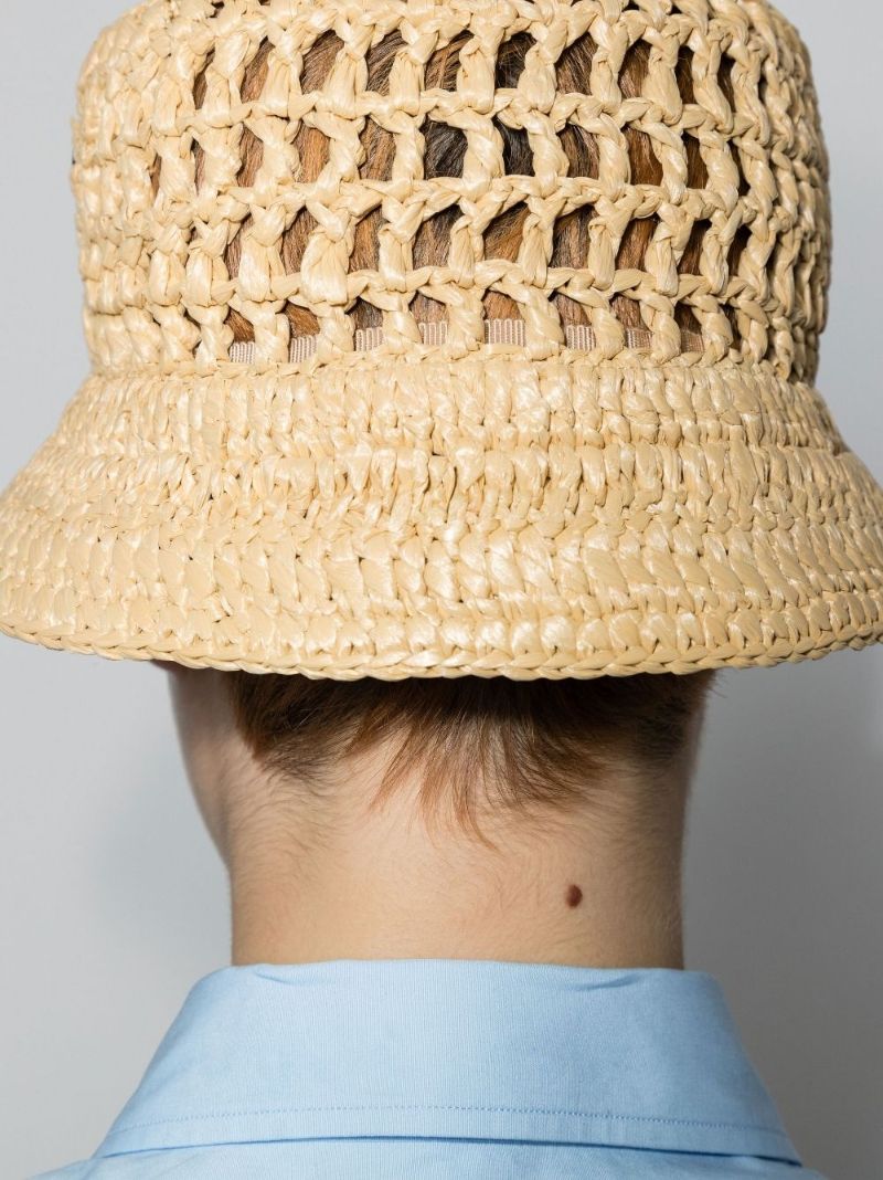 Neutral Raffia Logo Bucket Hat