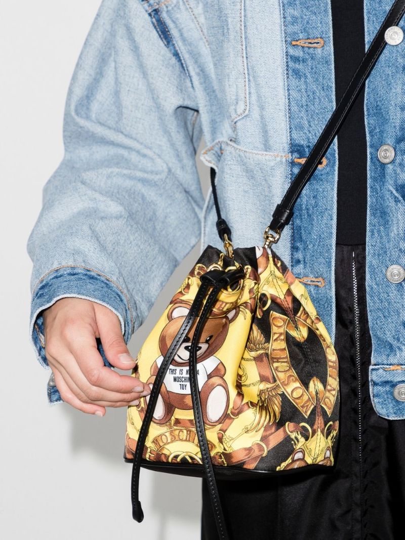 Yellow Teddy Bear Print Mini Bucket Bag