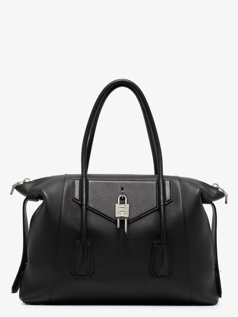 Black Antigona Lock Leather Tote Bag