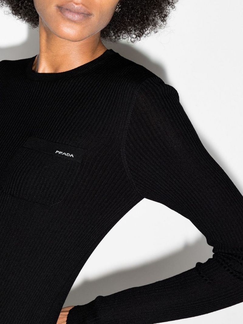 Logo Embroidered Ribbed Knit Top