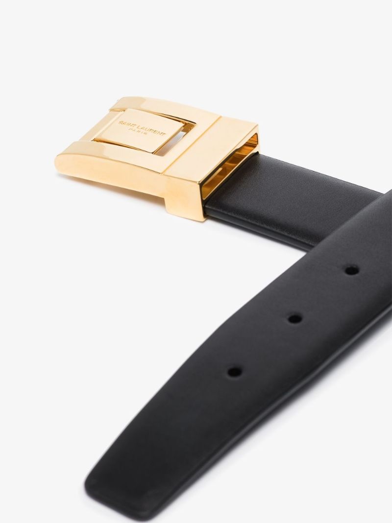Black Engraved Logo Buckle Leather Belt