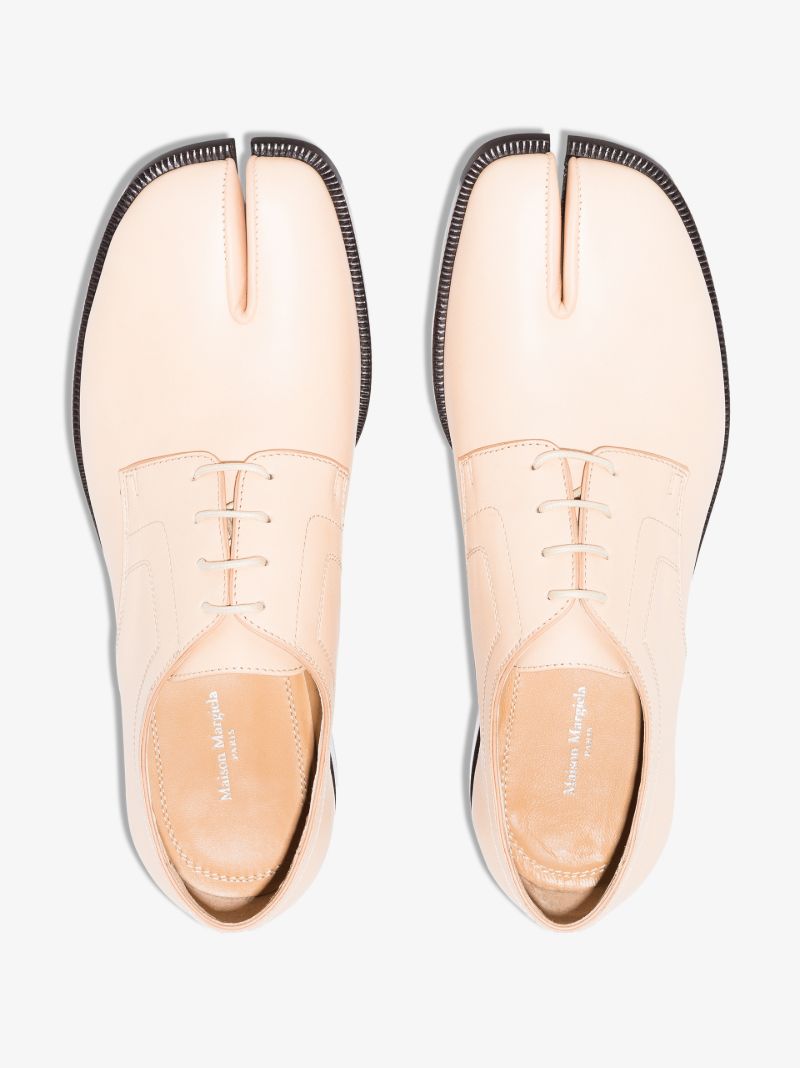 Beige Tabi Leather Derby Shoes