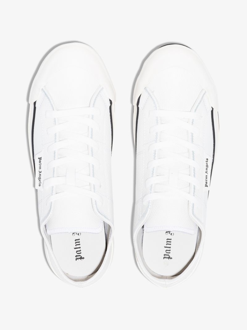 White Vulcanised Leather Low Top Sneakers