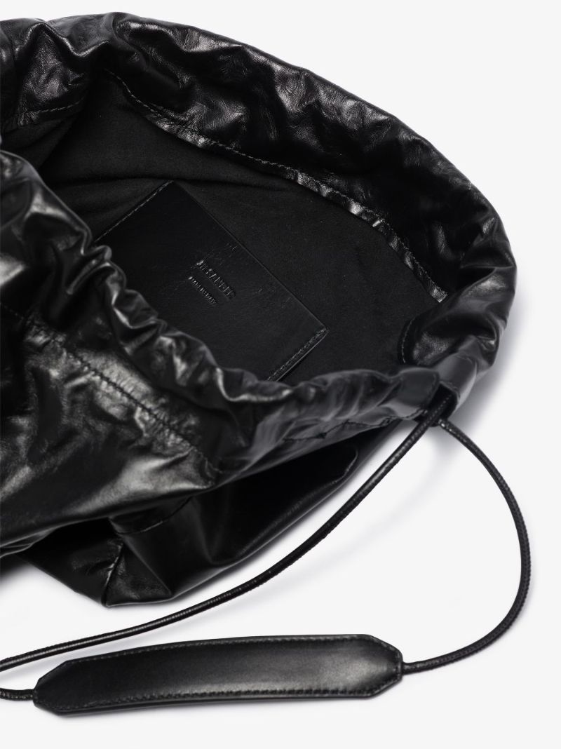 Black Small Drawstring Leather Cross Body Bag