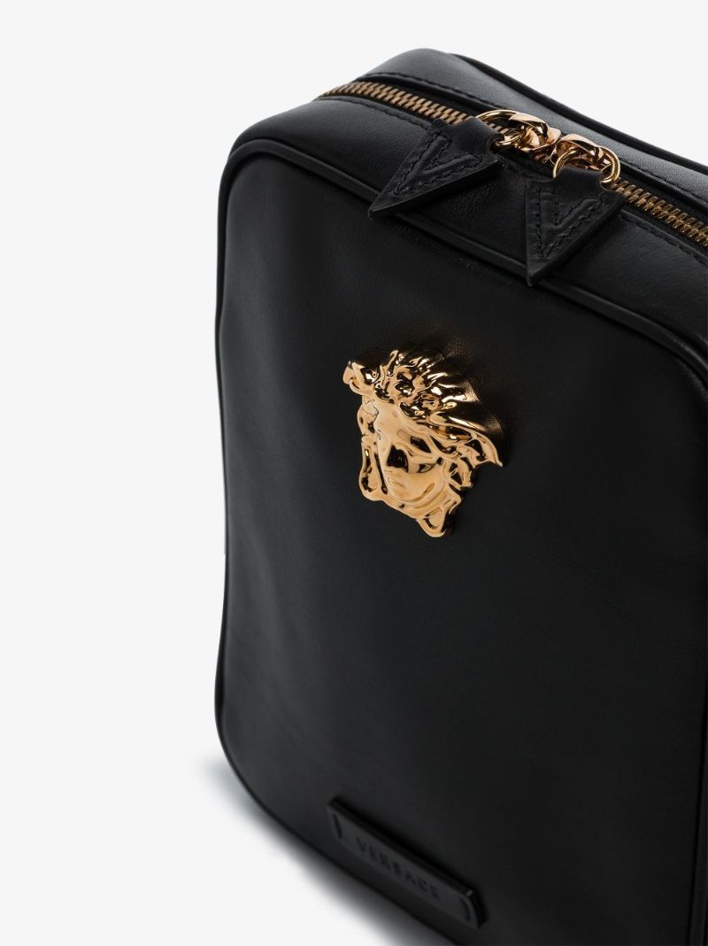 Black Medusa Leather Cross Body Bag